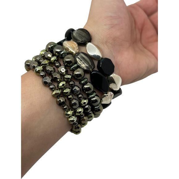 Chic Black and Gray Beaded Stretch Bracelet Set - Picture 2 of 5